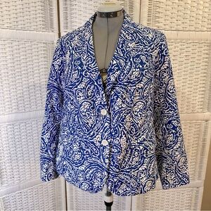 NWOT Talbots Blue and White Paisley Print Cotton Blazer 14W